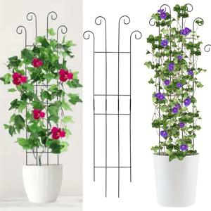 TEMU 1개 32인치 웨이브 디자인 블랙 메탈 트렐리스 - 실내/실외용 강력한 금속 정원 장식, 덩굴 식물, 아이비, 화초 및 집안 식물을 위한 우아한 오너먼털 디자인의 튼튼한 등반 지지대, 견고한 구조