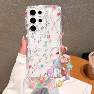 TEMU 갤럭시 S25 울트라용 풀 스크린 플로랄 케이스, S24 울트라/A26, A15 보호 A35-5G 케이스, S24 크림 패턴 소프트 쉘, S25/A36 핸드헬드 꽃 비즈 체인 A55/a13-4G S22 랜야드, S22 울트라 창의적인 S23 스트랩 a05s/S23 플러스/A16/A34/A25/A24/S21 FE