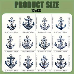 TEMU 12개 블루 앵커 열전달 스티커 - 해양 테마 내구성 있는 비닐 열전달 데칼, 티셔츠, 마스크, 청바지, 백팩용 세탁 가능한 DIY 장식 패치, 의류 전용 다림질 스티커