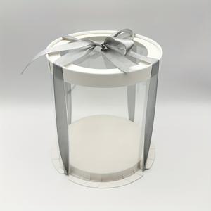 TEMU 화이트 리드가 있는 투명한 라운드 선물 상자 - 결혼식, 생일, 파티 선물용 - 3야드 그레이 리본 포함 - 수집 가능한 애니메이션 피규어 등에 이상적, 크리스마스, 할로윈