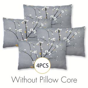 TEMU 4개 세트 100% 폴리에스터 베개커버 - 골든 액센트가 있는 꽃무늬 벚꽃 프린트, 부드러운 브러시드 질감, 봉투형 잠금장치, 기계 세탁 가능, 침대·소파용 장식 쿠션 커버, 거실 소파 액세서리, 모던 디자인, 은은한 광택 마감, 내구성 좋은 소재, 홈 , 우아한 디자인, 스타일리시 홈텍스타일