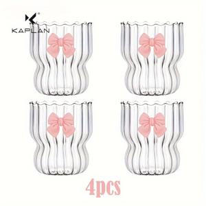 TEMU KAPLAN, 2/4/6pcs 세트 레트로 리플 레이터 유리 컵 및 스탠드 장식 아이스 커피 컵, 주스, 맥주, 음료, 물, 디저트, 커피에 적합, 보우 클래식 테이블 커피 컵, 용량 12oz/350m