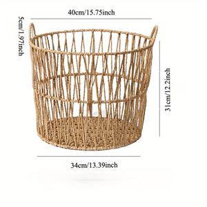 TEMU 핸드메이드 대형 천연 섬유 종이 로프 수납 바구니 - 빈티지 러스틱 정리함, 빨래, 장난감, 홈 데코용 - 장식용 직조 패턴 바구니, 선반 정리함, 집들이 선물 (천연 섬유), 빨래 바구니|빨래바구니