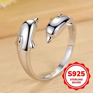 TEMU 여성을 위한 READKISS 925 스테인리스 실버 돌핀 링 - 조절 가능한 오픈 디자인, 매일 착용 및 휴일을 위한 귀여운 동물 보석, 리드뎀으로 코팅, 돌핀 보석
