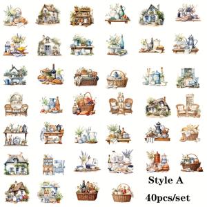 TEMU 40pcs 빈티지 프랑스 농가 스크랩북 스티커 - DIY 저널, 잡지 및 창의적인 프로젝트를 위한 러스트릭 셀프 애드헤이브 드코, 코트지, 웨건 휠 및 상상력 있는 디자인을 특징으로 함, 저널 장식 | 빈티지 농가 스타일 | 셀프 애드헤이브 스티커, 스크랩북 스티커