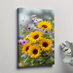 TEMU 1개 캔버스 유화 - 생동감 넘치는 꽃 벽 장식, 견고한 소나무 프레임 포함, 11.81x17.72인치, 거실·다이닝룸·사무실·바 인테리어용, 세밀한 아트워크, 바로 걸 수 있는 선플라워 데코