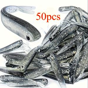 TEMU 20/50개 7cm 리얼리스틱 소프트 낚시 루어 - 무연 포크드 테일 미노우 베이트, 실물 그레이 스케일 패턴 및 투명 바디 & 다크 스페클, 담수 배스 트라웃 낚시에 적합한 가방포장, 유연한 인공 미끼, 고품질 루어, 야외 스포츠 애호가용