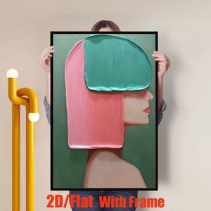 TEMU 2D 플랫, 1개 추상 여성 머리 아트 프린트 - 그린 & 핑크 모던 벽 장식 액자 포함, 거실/사무실/카페용 2D 플랫 포스터 - 생일, 어머니의 날, 아버지의 날 선물로 완벽한 사무실 예술 작품, 액자형 2D 플랫