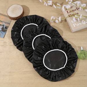 TEMU 3개 세트 여성용 샤워 캡, 탄력 있는 재사용 가능한 두꺼운 단일 레이어 블랙 헤어캡, 목욕용 플라스틱 머리띠