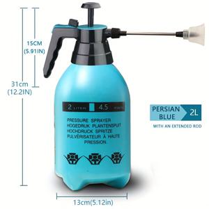 TEMU 1개 페르시안 블루 압력 스프레이 병 - 공기압식 핸드헬드 식물 물뿌리기, 잠금 장치 및 풀 로드 노즐 포함, 정원 가꾸기/잔디 관리용, 실내외 식물용 내구성 플라스틱, 다양한 디자인, 식물 수분 공급, 현대적인 정원 도구, 잔량 표시