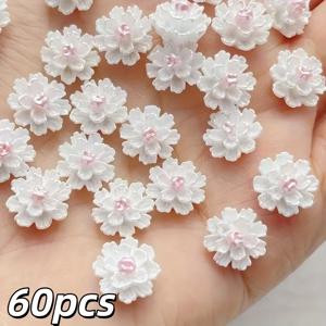 TEMU 60개 흰색 카르나티온 수지 꽃 비즈 - 구멍 없음, 평평한 뒷면, DIY 공예, 머리 액세서리, 폰 케이스 장식, 스크랩북, 공예 필수품 | 우아한 꽃 디자인 | 부드러운 질감