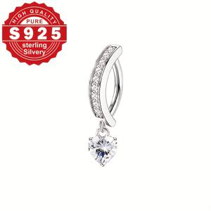 TEMU 925 스테인리스 실버 여성용 배꼽 링 - 반짝이는 지르코니아 인레이 | 음악 축제 및 파티용 하이포알러지성 바디ジュ얼리 | 럭셔리 블링 블링 피어싱