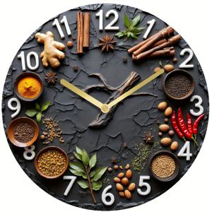 TEMU 1개 - 고추, 시나몬, 강황, 별 아니스 테마 벽시계 - 흰색 얼굴과 검은색 바늘 차트 디자인, 주방, 식당, 커피숍용 아라비아 숫자 - 배터리 포함 (AA 배터리 미포함) - 인도 스탠드