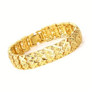 TEMU 남성용 18K 금도금 브래스 시계链 브레이슬릿 - 기하학적 패턴, 조절 가능한 클라스프, 캐주얼 스타일, 패션 액세서리|기하학적 브레이슬릿|내구성 있는 브레이슬릿