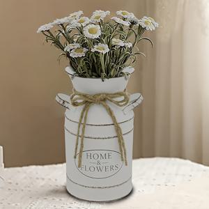TEMU 2개/1세트 [꽃병 + 스트랩] 빈티지 농가 스타일 아연 도금 메탈 꽃병 - 'Home Fresh Flowers' 태그가 달린 소박한 오프화이트 우유통, 테이블 센터피스 및 홈 데코에 완벽.