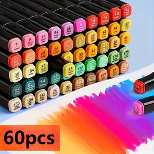 TEMU 전문가용 아트 36/60팩 컬러 알코올 마커, 드로잉, 스케치, 3D 컬러펜 및 지우지 않는 언더라이너 드래프트맨용, 더블팁 블렌딩 브러시 팁