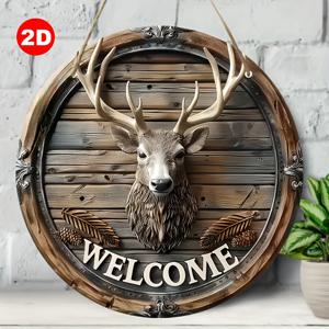 TEMU 2D 평면 나무 사슴 머리 로고 웰컴 카드 | 7.9