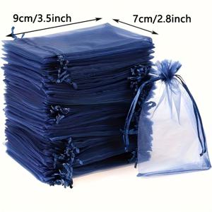 TEMU 100개 세련된 해군색 투일 선물 가방, 지퍼가 있는 세련된 메쉬 가방, 보석, 결혼식, 생일 파티 선물 및 과자 포장 | 내구성 있는 직물 파티 선물 가방, 보석 선물 가방