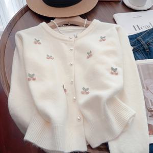 TEMU 여성용 시크하고 우아한 체리 펄 라운드넥 가디건, 가을 및 겨울에 완벽, 스타일리시하고 젊어 보이는 스웨터.