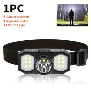 TEMU 1pc MACROCOSM 스포츠 스타일 LED 헤드라이트 - 밝은 USB 충전식 핸즈프리 손전등, 운동 감지, 조절 가능한 각도, 신축성 있는 헤드밴드, 하이킹, 캠핑, 러닝, 사이클링, 러닝 헤드램프, 야외 조명, 현대 헤드램프, 내구성 있는 헤드램프