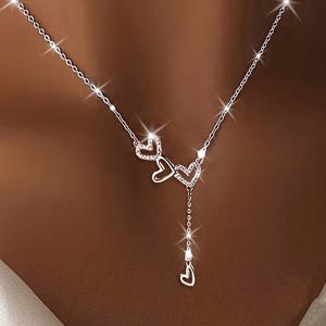 TEMU 바이럴 인터록킹 하트 목걸이 - 은색 플레이트 구리 큐빅 합성 지르콘​ 펜던트 w/ 다이빙 체인, 여성용 브리드 앤니버서리 보석 선물, 하이포알러지 스파클링 보석 (925 은색 플레이트 & 클리어)