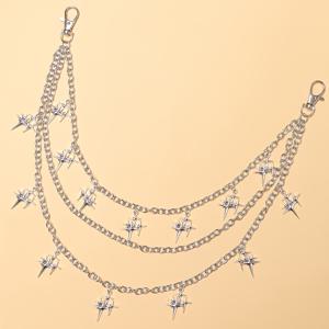 TEMU 여성용 세련된 금속 스타 체인 허리 벨트 - 별 귀걸이가 달린 조절 가능한 합금 체인, 캐주얼하고 트렌디한 옷에 적합한 청바지 액세서리, 일상 패션, 트렌디한 액세서리, 내구성 있는 패션 액세서리