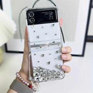 TEMU 폰 케이스: 새로운 수제 라인스톤 세트형 접이식 폰 케이스 (팔찌 포함), 갤럭시 Z 플립 3/4/5/6/7 및 샤오미 믹스 플립 호환, 여성을 위한 고급형 충격 방지 케이스