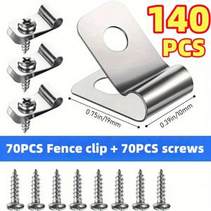 TEMU 140개 스테인레스 스틸 울타리 와이어 클립 - 70개 울타리 클립 + 70개 스크루 12-16 게이지 용접 와이어 - 나무, 금속, 비닐 울타리, 농업 와이어 메쉬 클립, 외부 울타리 클립, 나무 울타리 업그레이드, 금속릭 피니시, 내구성 구조