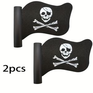 TEMU 2개 해적 깃발 자동차 안테나 토퍼, 차량용 해적 깃발 모양 스컬 크로스본즈 안테나 토퍼, 범용 자동차 액세서리