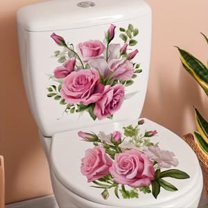 TEMU 장미 클러스터 스티커 2개, 변기 커버 스티커, 방수 자체 접착 욕실 변기 뚜껑 데칼|변기부속품|변기커버