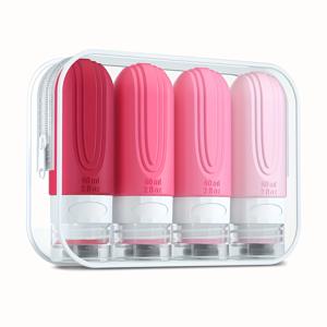 TEMU 여행용 보관병 4개 세트, 투명 방수백 포함 60ml 다색 디스펜서 - 여행과 크루즈 여행에 필수! 스타일리시하고 실용적인 휴대용 화장품 정리