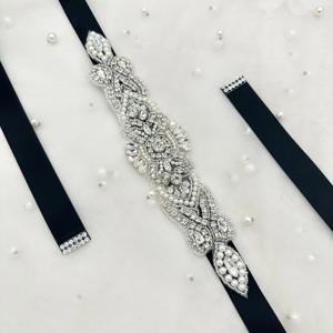 TEMU 블랙 리본 유리 비즈 장식 여성 웨딩 드레스 벨트 액세서리