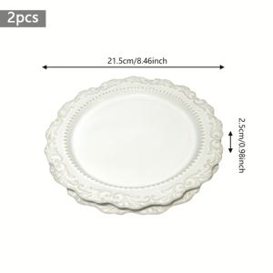 TEMU 2개 세트 레트로 세라믹 레이스 엣지 플랫 접시, 궁전 스타일 엠보싱 라운드 스테이크 접시 - 홈 다이닝 및 연회용 식기