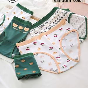 TEMU 5팩 여아용 도트 무늬와 체리 베어 프린트 삼각 팬티, 편안한 미드라이즈 통기성 소프트 스트레치 속옷 다양한 색상