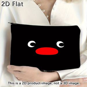 TEMU 2D 평면, 1pc 핑구 포장 가방 - 빨간 입과 흰 눈이 있는 귀여운 만화 얼굴 디자인, 가벼운 재사용 가능한 지퍼 화장품 보관 가방, 자매를 위한 패션 여행 주최자, 생일 선물 아이디어, 2D 평면|파우치