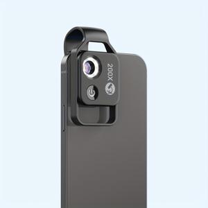 TEMU APEXEL 200X 마이크로스코프 렌즈 블랙/화이트, CPL 필터 LED 라이트 포함 모바일 폰 매크로 렌즈 액세서리