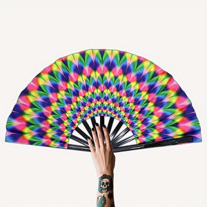 TEMU 13인치 야광 UV 반응 접이식 선풍기 - UV 플래시라이트 효과, 레이브, 콘서트, 글로스틱 대체, 코스프레 및 야간 이벤트용 휴대용 핸드헬드 팬 (UV 활성화)|접이식선풍기