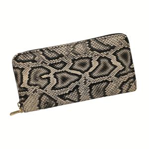 TEMU 여성 패션 스네이크 프린트 롱 지갑, 다중 카드 슬롯 및 지퍼 클로저 - 대용량, 모던 스타일, 합성 가죽, 지퍼 포켓, 폴리에스터 안감, 신용 카드 및 현금에 적합, 현금 보관 | 모던 지갑 디자인 | 지퍼 지갑, 대형 지갑