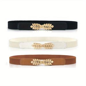 TEMU 여성용 탄력 있는 바디콘 허리띠 패션 합금 얇은 벨트 드레스 3pcs 세트, 잎사귀 디자인, 홀 디자인이 돋보이는 허리띠, 손세탁 가능 - 레저, 해변, 파티, 웨딩 등 다양한 행사에 적합