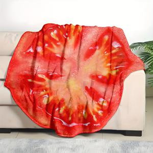 TEMU 1pc 아늑한 토마토 프린트 플란넬 라운드 담요 - 부드럽고 따뜻한, 생동감 있는 빨간색과 노란색 토마토 디자인, 소파, 침대, 또는 여행에 완벽 - 올 시즌 다목적 선물 담요, 여행 담요 | 생동감 있는 토마토 프린트 | 부드러운 질감, 토마토 주방
