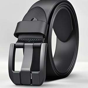 TEMU 1개 남성용 벨트 – 클래식 블랙 조절 가능한 스트랩, 중간 너비 비즈니스 수트, 캐주얼 청바지 및 오피스웨어용 | 내구성 있는 땀 방지 벨트 선물 아이디어: 업무, 여행, 스포츠, 야외 활동