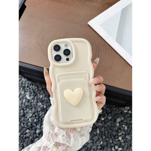 TEMU 1개 심플하고 세련된 하트 카드 홀더가 있는 단색 웨이브 폰 케이스, 애플 11, 12, 13, 14, A51, A52, A53, A54, A55, A56, S20, S21, S23, S24, S25, A31, A32, A33 등 다양한 모델 호환 가능