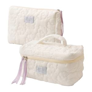 TEMU 2개 세트 대형 & 소형 화장품 파우치 - TSA 승인 폴리에스터 지퍼 포켓, 세탁 가능 여행용 화장품 정리 가방 (화이트/핑크) - 청소년 및 선물용