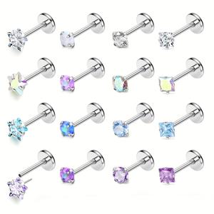 TEMU 2D 플랫 - 여성 및 남성을 위한 저자극성 316L 수술용 스틸 플랫 백 바디 피어싱 주얼리 16개입, 18G 및 20G 사이즈의 테이퍼 삽입 핀이 있는 무끈한 코 뱉개가 특징입니다.