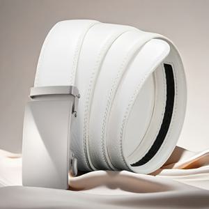 TEMU 1개 남성용 자동 버클 화이트 벨트, 웨딩 및 정장에 어울리는 패션 비즈니스 캐주얼 허리띠, 남편 아빠를 위한 완벽한 선물