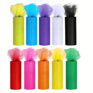 TEMU 10색 무지개 튤 네트 롤 - 파스텔, 레드, 오렌지, 옐로우, 그린, 블루, 퍼플, 네이비 프리컷 메쉬 - 웨딩, 생일, 파티 장식, 선물 포장, DIY 공예용, 툴 원단, 가벼운 & 우아한 크래프트 소재, 튀는 마감, 내구성 있는 메쉬 질감