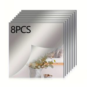 TEMU 8/9개 아크릴 거울 타일 | 20×20 cm 자가 점착 풀 바디 거울 시트, 프레임리스, 거실 및 욕실용 광택