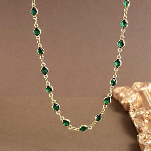 TEMU 여성용 우아한 골드톤 목걸이 - 라운드 에메랄드 같은 녹색 합성 지르코니아 펜던트 체인, 일상 및 정장용 여성 선물 주얼리 - 경제적인 럭셔리 목걸이, 펜던트 목걸이, 다재다능 액세서리, 세련된 디자인
