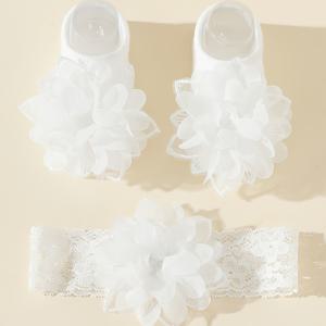 TEMU 1 쌍의 꽃무늬가 있는 우아한 레이스 베이비 걸 양말 - 부드러운 폴리에스터, 둥근 목, 손세탁만, 유아 샤워 또는 신생아 선물에 완벽, 유아 양말, 신생아 액세서리, 프릴 레이스 디자인, 부드러운 원단 양말|신생아옷