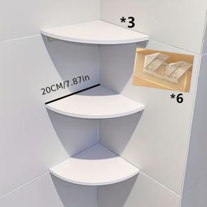 TEMU 3pcs 벽 코너 선반 - 세련된 포브 디자인, 드릴 없음 설치, 화장품, 책 및 욕실 필수품을 위한 다중 컴파트먼트 보관 - 침실 및 거실용 현대적인 홈 데코, 욕실용 코너 선반, 침실 보관, 장식 선반, 나무 같은 마감